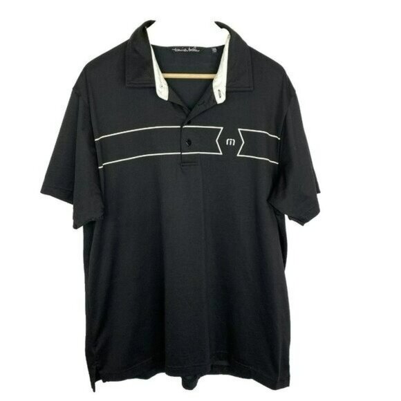 Travis Mathew Polo Shirt Mens XXL 2XL Black White Pima Cotton Blend Golf - Picture 1 of 6